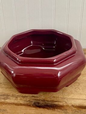Vintage Haeger Vase, Hexagon Ceramic Flower Pot, Planter in Wine Color